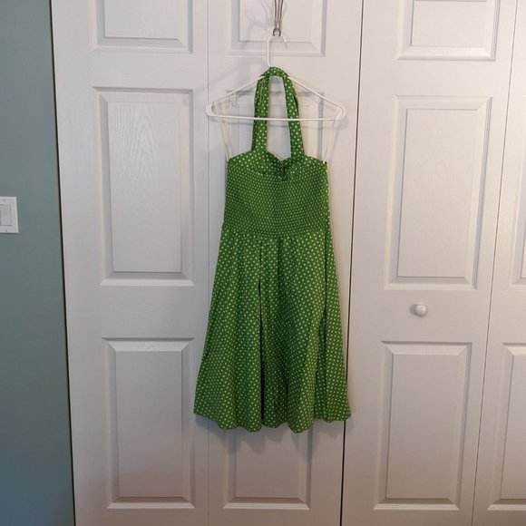 ModCloth/Sara USA Green Polka Dot Halter Dress - Size L - Picture 3 of 7